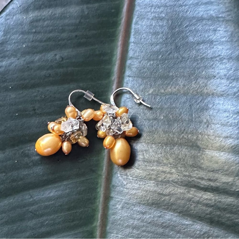 Ross Simon’s sterling silver 925 genuine gold pearls & quartz Earrings